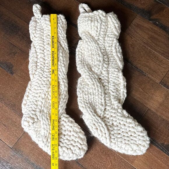 Crate and Barrel ivory colored crochet large stockings chunky knit farmhouse Chr - Picture 6 of 7